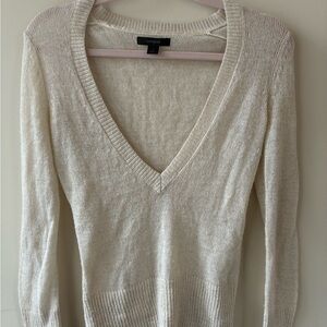 Express Cream V-Neck Sweater